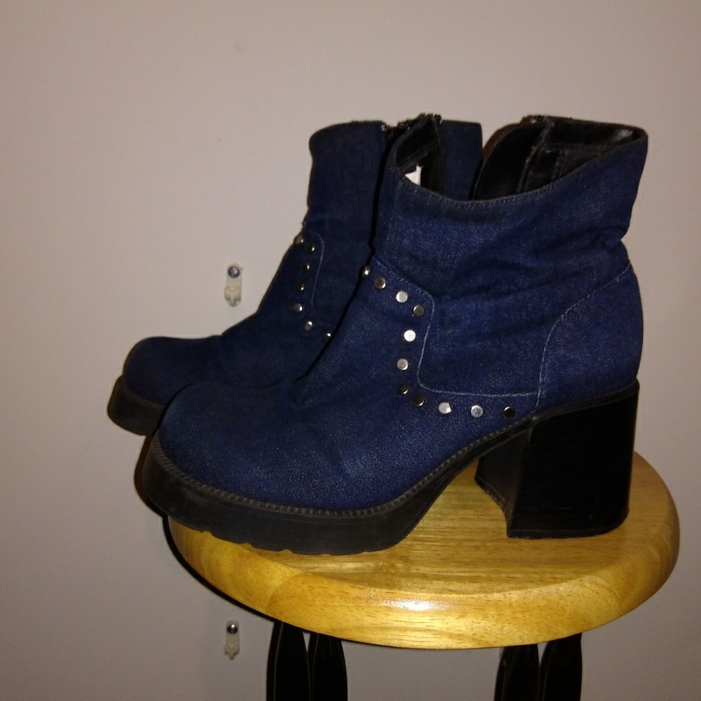 Size 7.5 Denim Studded Platform Boots